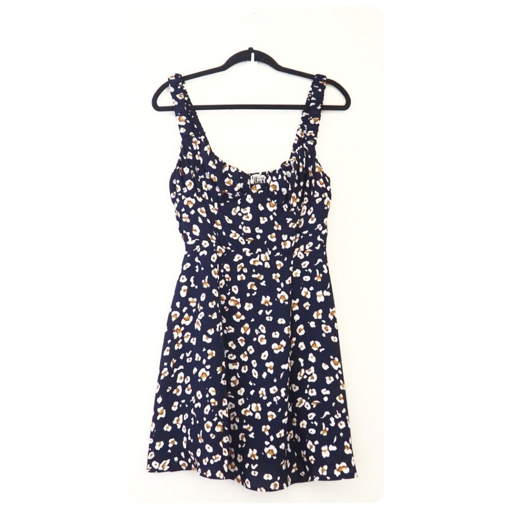 ! Free People Navy Blue Sleeveless Leopard Print Sundress sz M